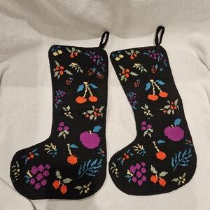 Black Holiday Fruit Needlepoint Stocking Pair